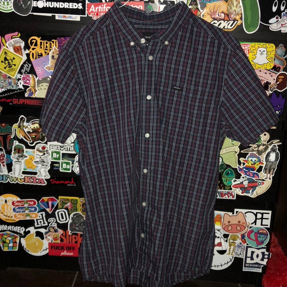 Red navy white button up